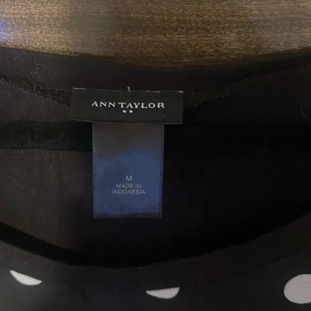 Ann Taylor Black White Polka Dot Dress Shirt Women’s Medium EUC Professional - Picture 2 of 3